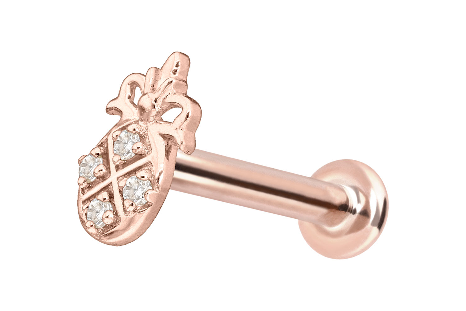 14 Karat Gold Labret Piercing mit Push Fit MOISSANIT-ANANAS